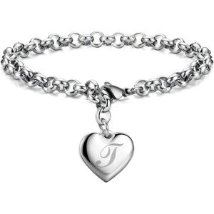 ❤️Letter T Silver Heart Initial Charm Bracelet